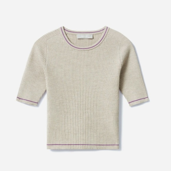 Everlane Ribbed Merino Tee in Oatmeal - Picture 1 of 5